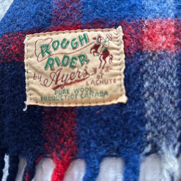 Vintage Ayers Blue/Red Wool Plaid Blanket by Rough Riders in Excellent Condition - Picture 1 of 4